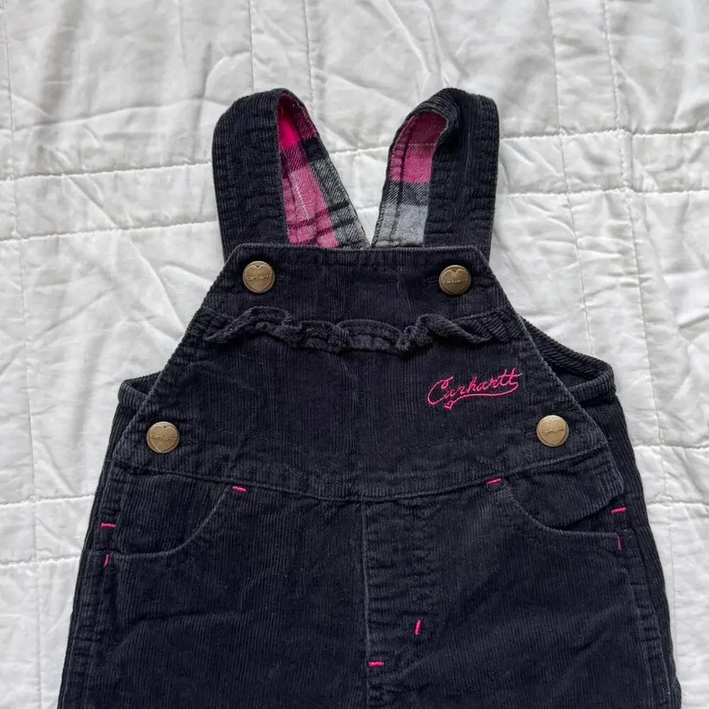 Carhartt Baby girls 6-9 & 9-12 month overalls lot of 2 black navy pants corduroy